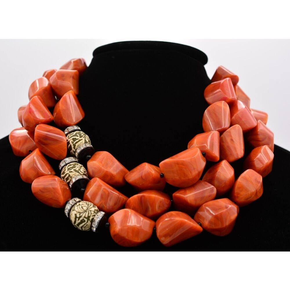 Fiocchi Italy Statement Necklace Triple Strand Rhinestone Crystal Signed Bin1